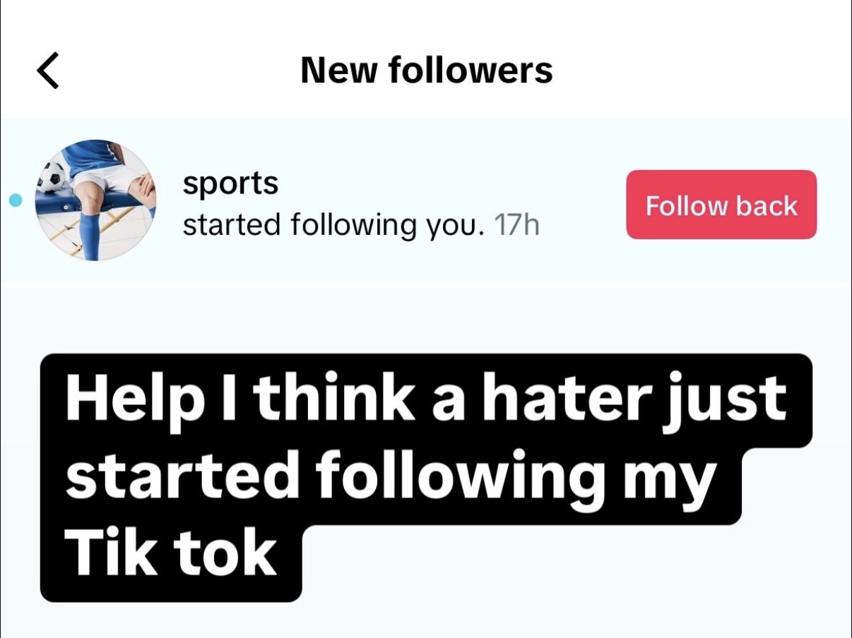 TikTok notification: a hater just started following me
