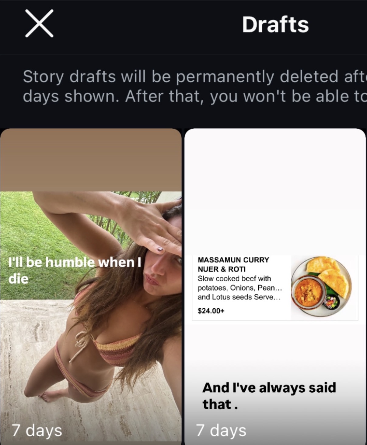 Instagram drafts screenshot
