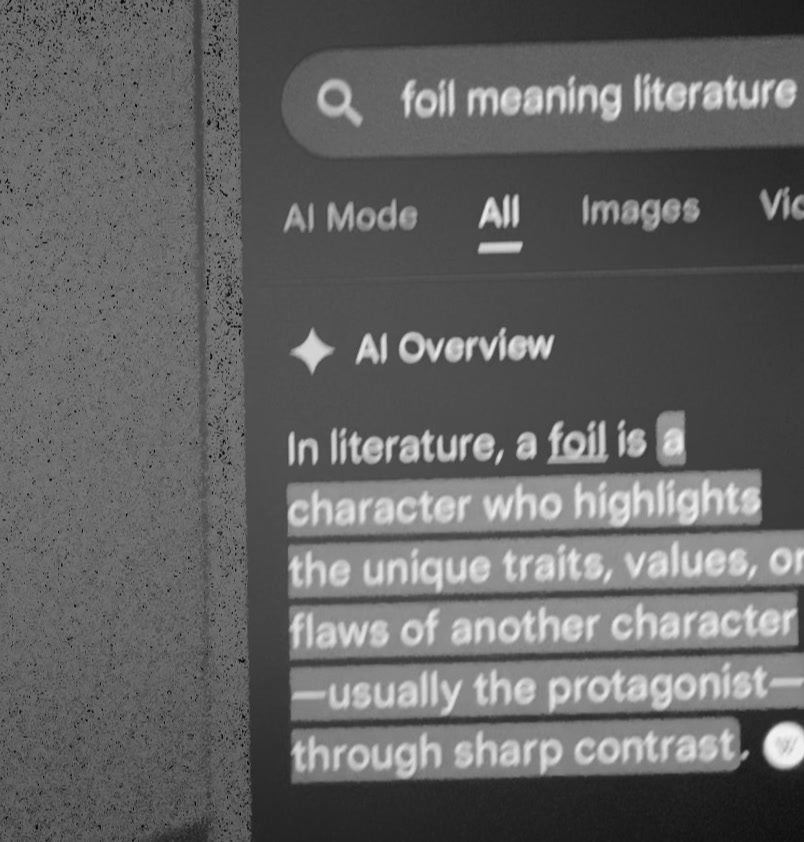 Screen showing a search for foil meaning literature with an AI definition